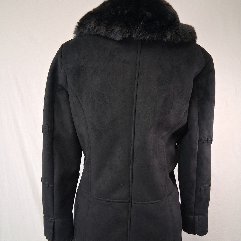 Coldwater Creek Elegant Black Trench Coat with Plush Collar - Picture 7 of 16